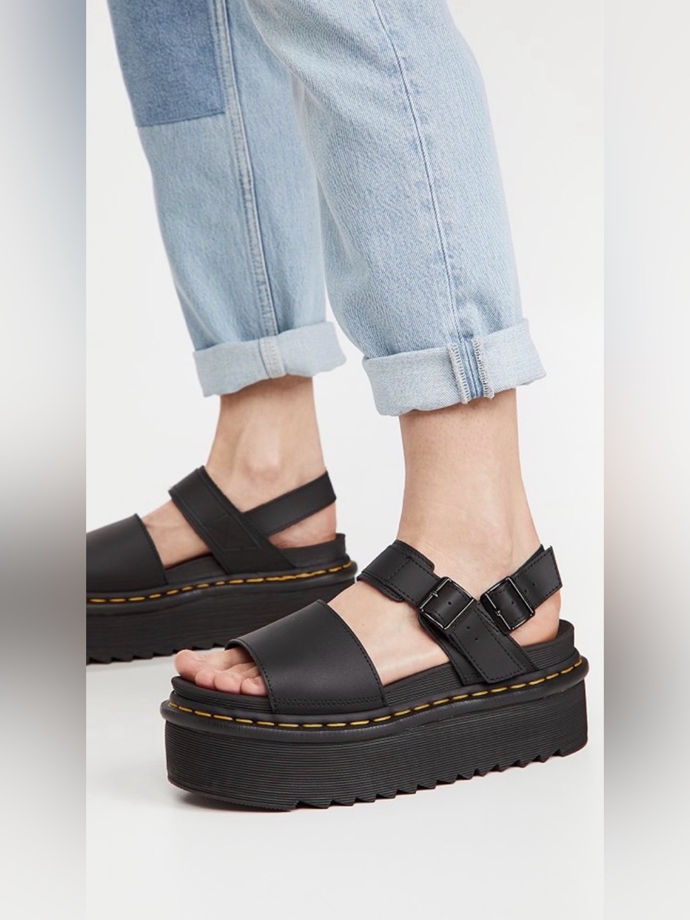 Dr. Martens Women’s Voss Squad Platform Black Leather Sandals with Buckle Straps - Picture 2 of 15